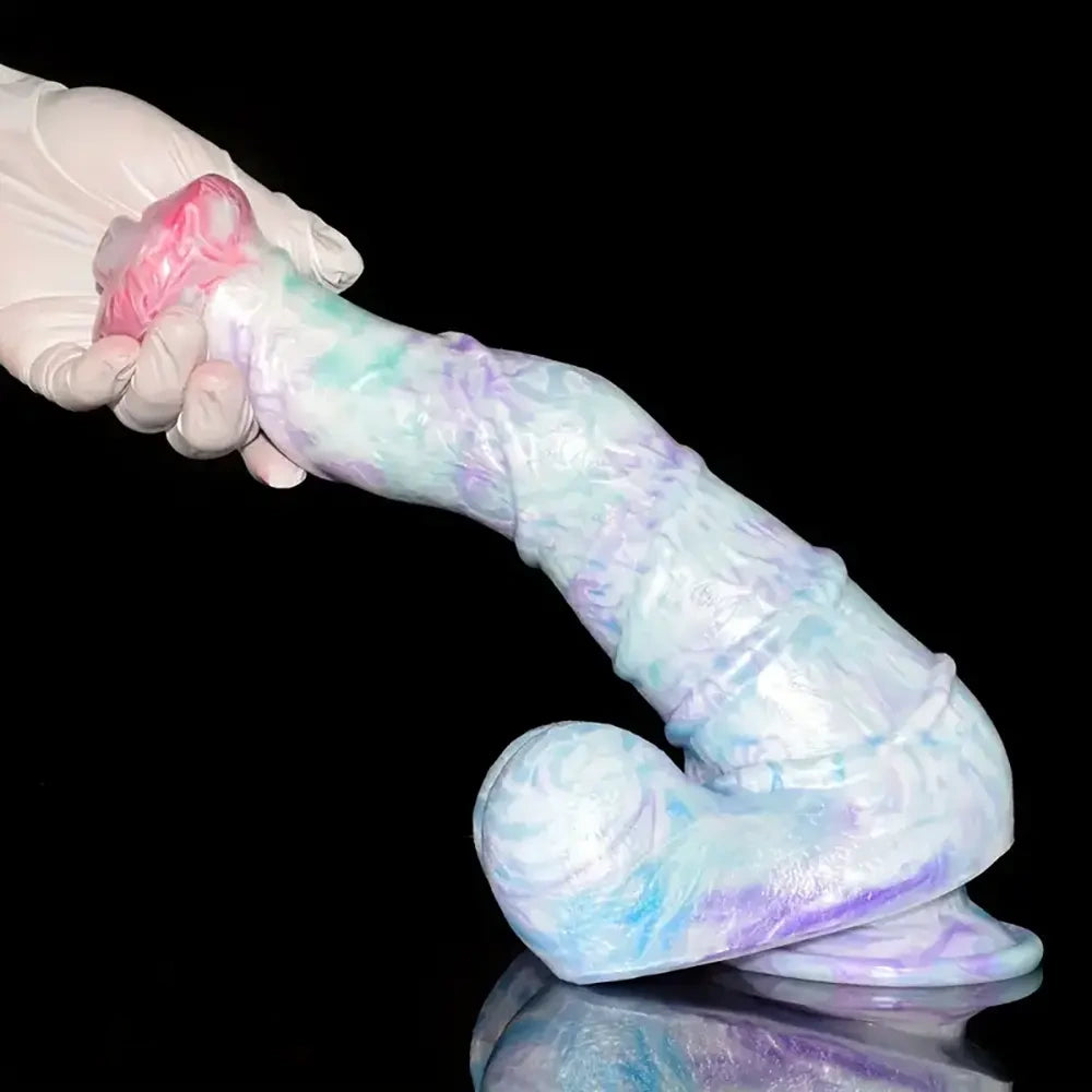 10.8in Liquid Silicone Soft Big Thick Fantasy Odd Dildo With Double Eggs