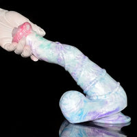 10.8in Liquid Silicone Soft Big Thick Fantasy Odd Dildo With Double Eggs