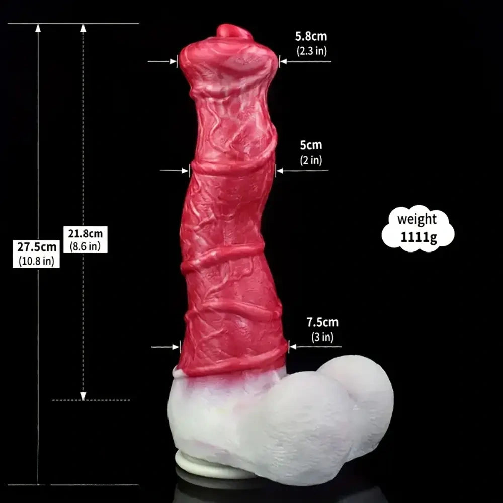 10.8in Liquid Silicone Soft Big Thick Fantasy Odd Dildo With Double Eggs