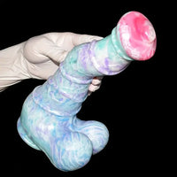 10.8in Liquid Silicone Soft Big Thick Fantasy Odd Dildo With Double Eggs