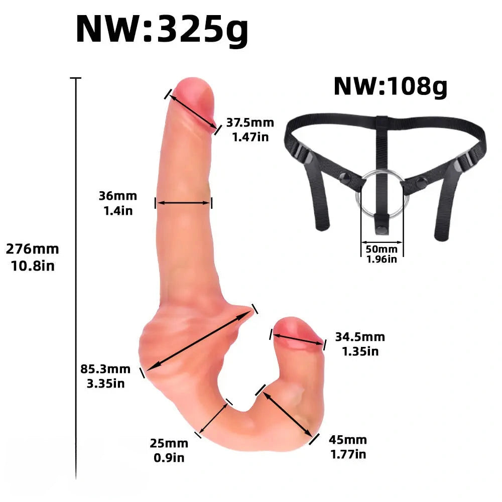 10.8in Strapless Silicone Large Soft Double Sided Strapon Dildo For Women