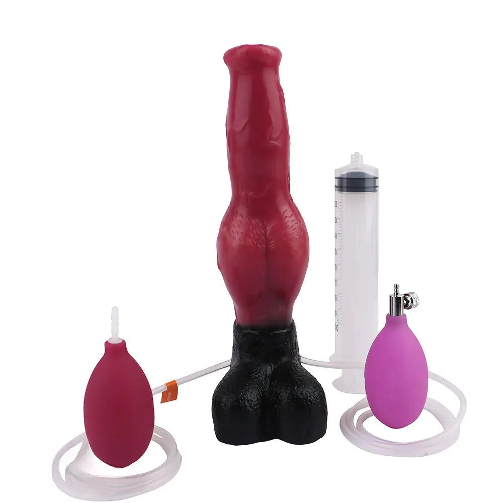 10.98in Dog Knot Ejaculating Inflatable Soft Silicone Dildo For Women