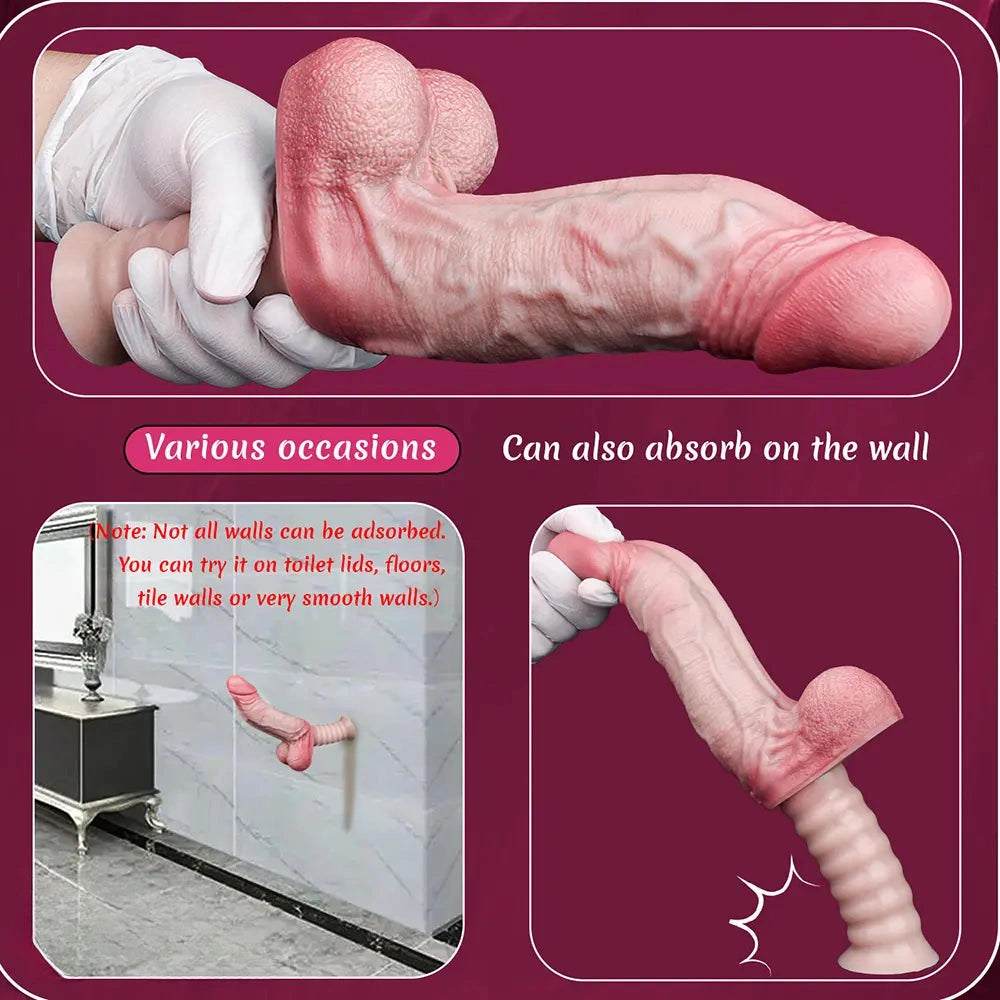 10.9in Real Feeling Double Layer Silicone Soft Handle Dildo For Expansion