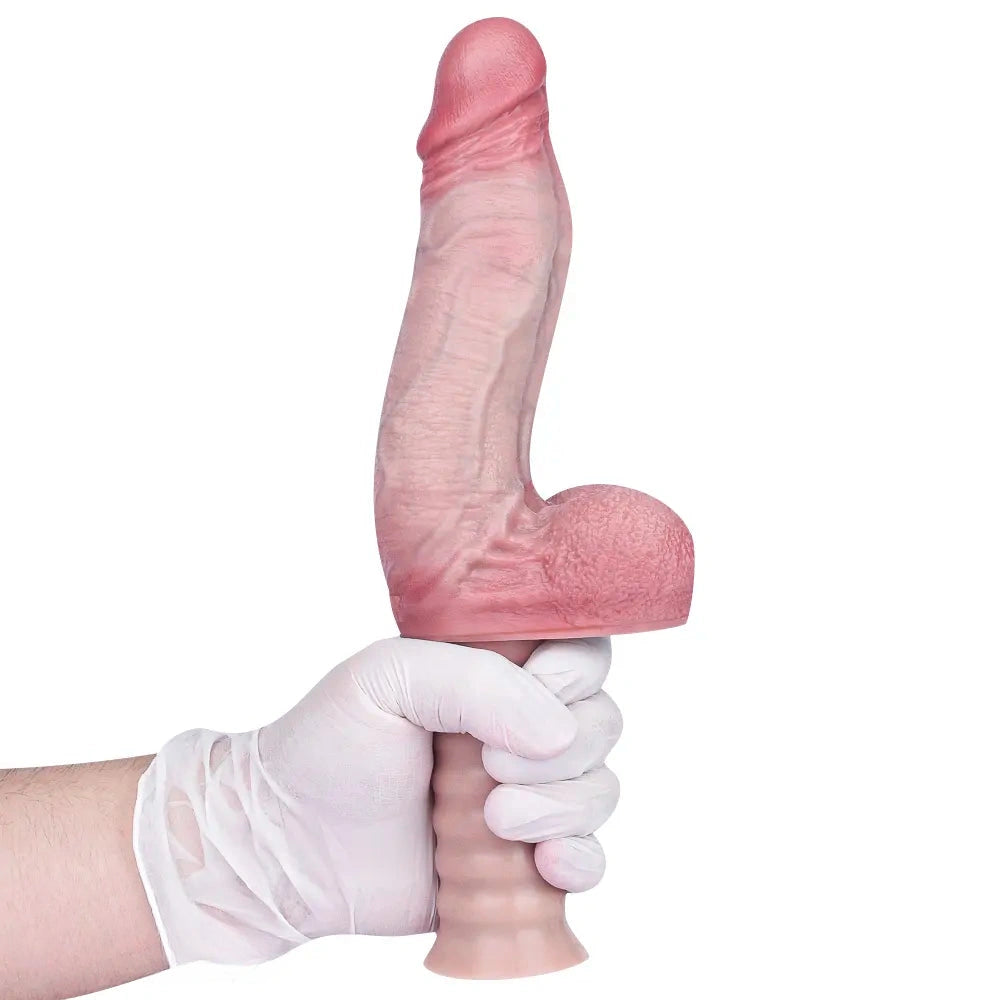 10.9in Real Feeling Double Layer Silicone Soft Handle Dildo For Expansion