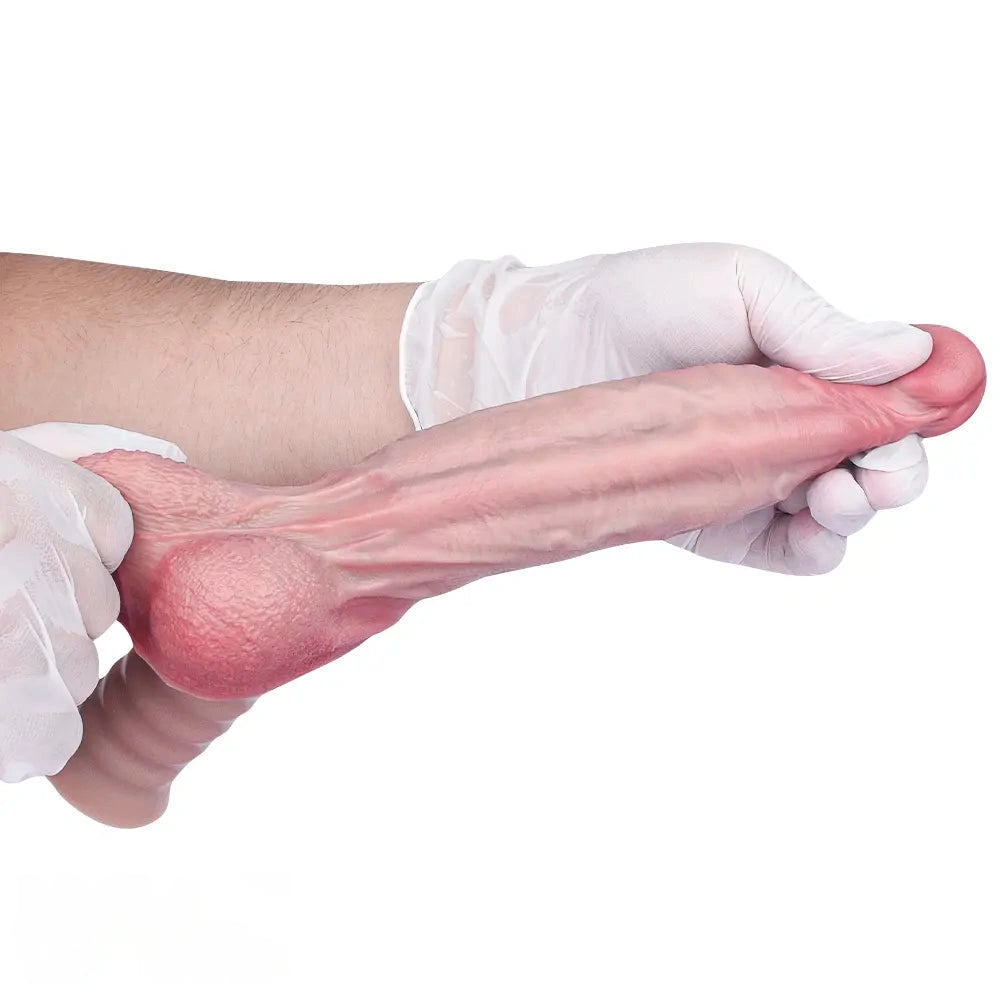 10.9in Real Feeling Double Layer Silicone Soft Handle Dildo For Expansion