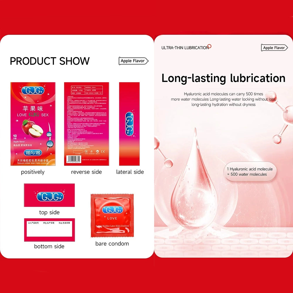10PCS Ultra Thin Sweet Fruity Moist No Rinse Condom For Men