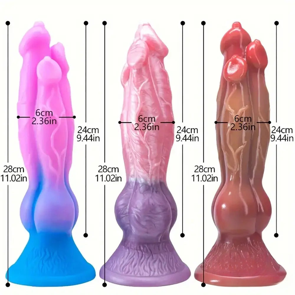 11.02in Colorful Silicone Flexible Fantasy Dog Dildo For BDSM Sex Play