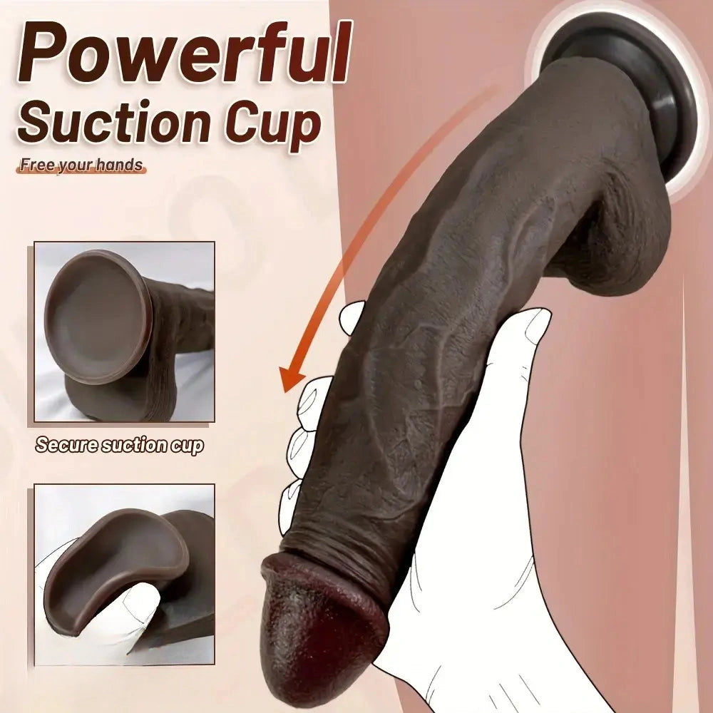 11.02in Ebony Wearable Realistic Silicone Thick Dildo For G Spot Vagina