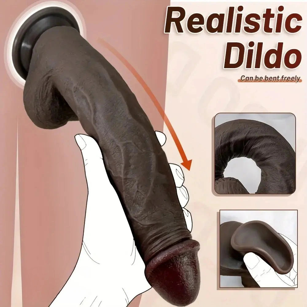 11.02in Ebony Wearable Realistic Silicone Thick Dildo For G Spot Vagina