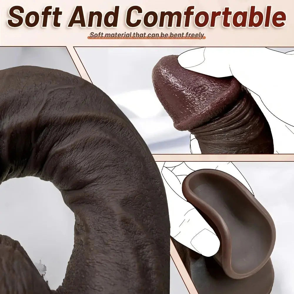 11.02in Ebony Wearable Realistic Silicone Thick Dildo For G Spot Vagina