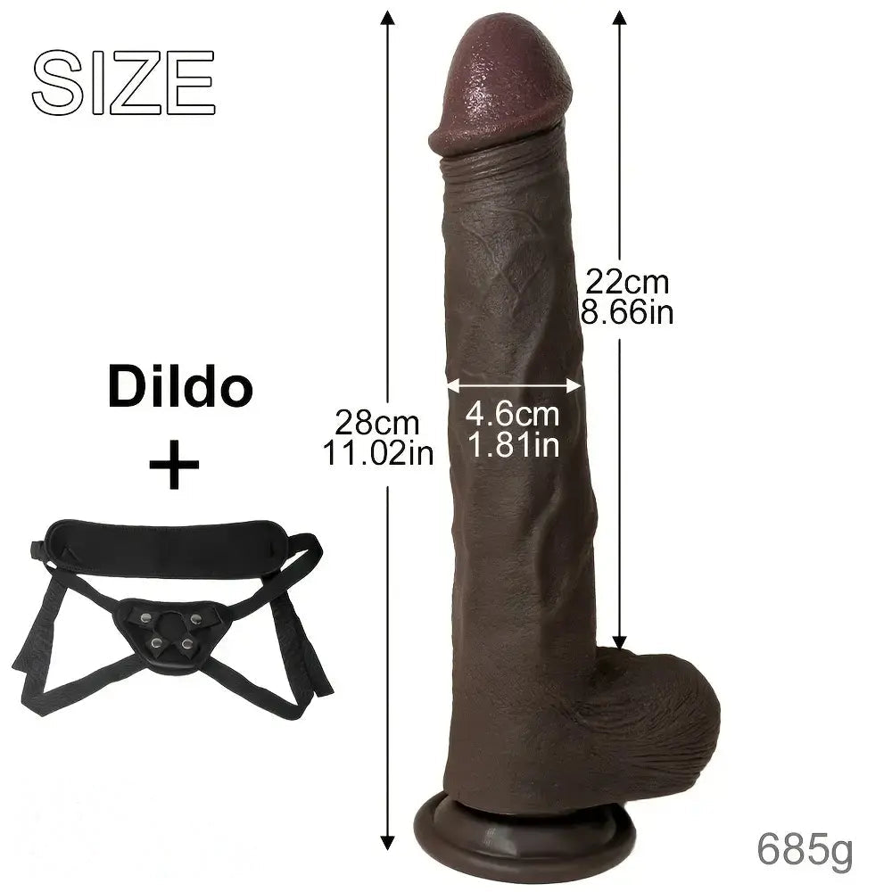 11.02in Ebony Wearable Realistic Silicone Thick Dildo For G Spot Vagina