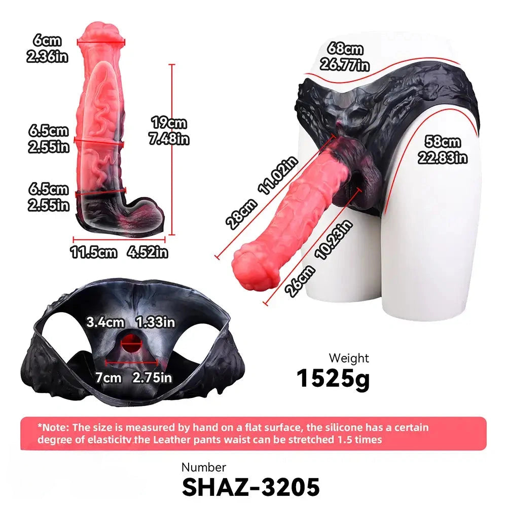 11.02in Horse Cock Hollow Soft Dildo Leather Panty Lifelike Penis Sheath
