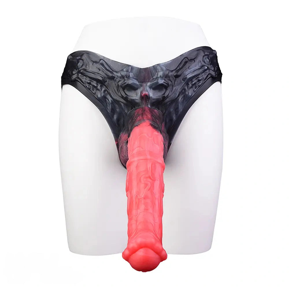 11.02in Horse Cock Hollow Soft Dildo Leather Panty Lifelike Penis Sheath