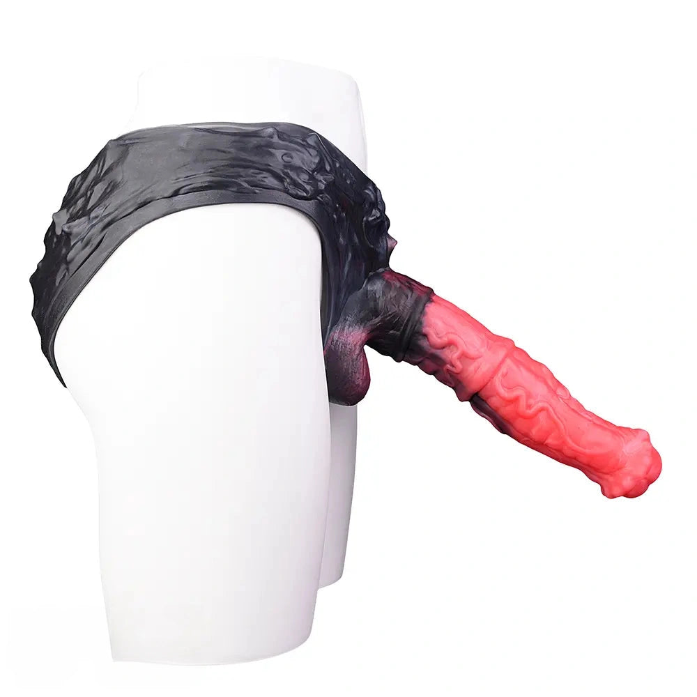 11.02in Horse Cock Hollow Soft Dildo Leather Panty Lifelike Penis Sheath