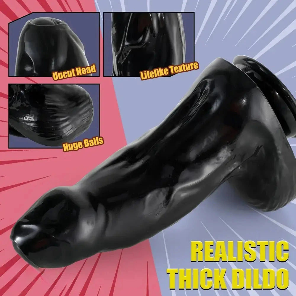 11.02in Huge Thick Big Black Uncut Large Anal Dildo For Deeper Play Women Gay
