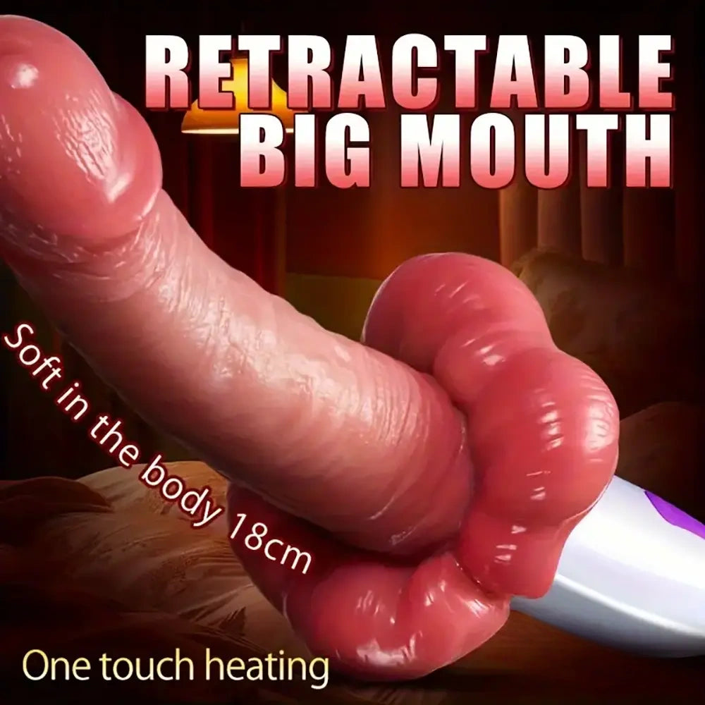 11.02in Large Vibrating Thrusting Rotation Silicone Soft Heated Dildo