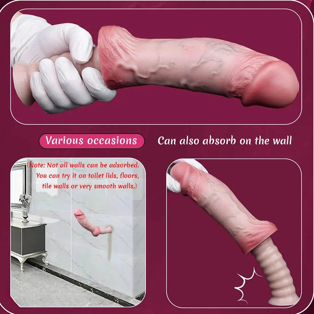 11.02in Real Feeling Double Layer Silicone Soft Handle Handhold Cock Dildo