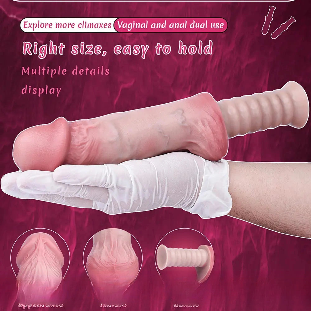 11.02in Real Feeling Double Layer Silicone Soft Handle Handhold Cock Dildo