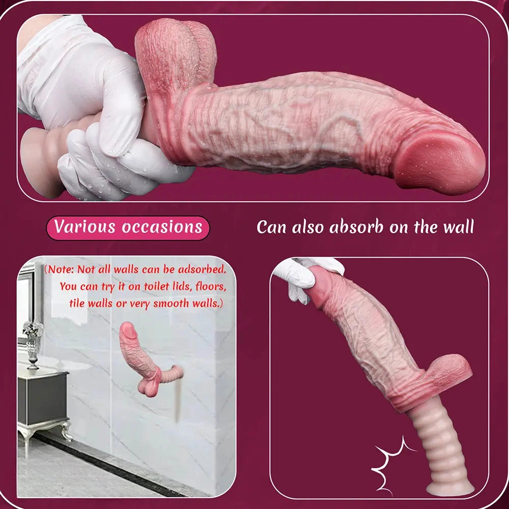 11.1in Real Feeling Double Layer Silicone Soft Handle Flexible Cock Dildo