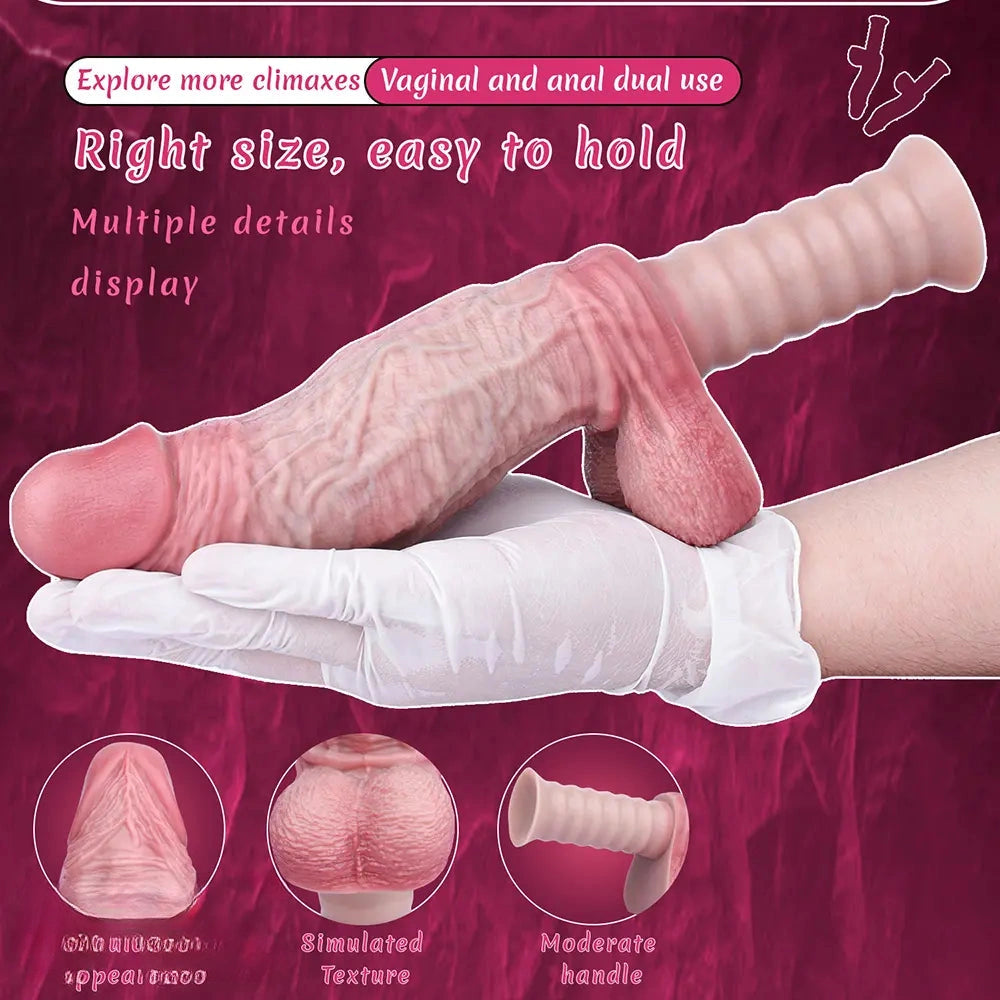 11.1in Real Feeling Double Layer Silicone Soft Handle Flexible Cock Dildo