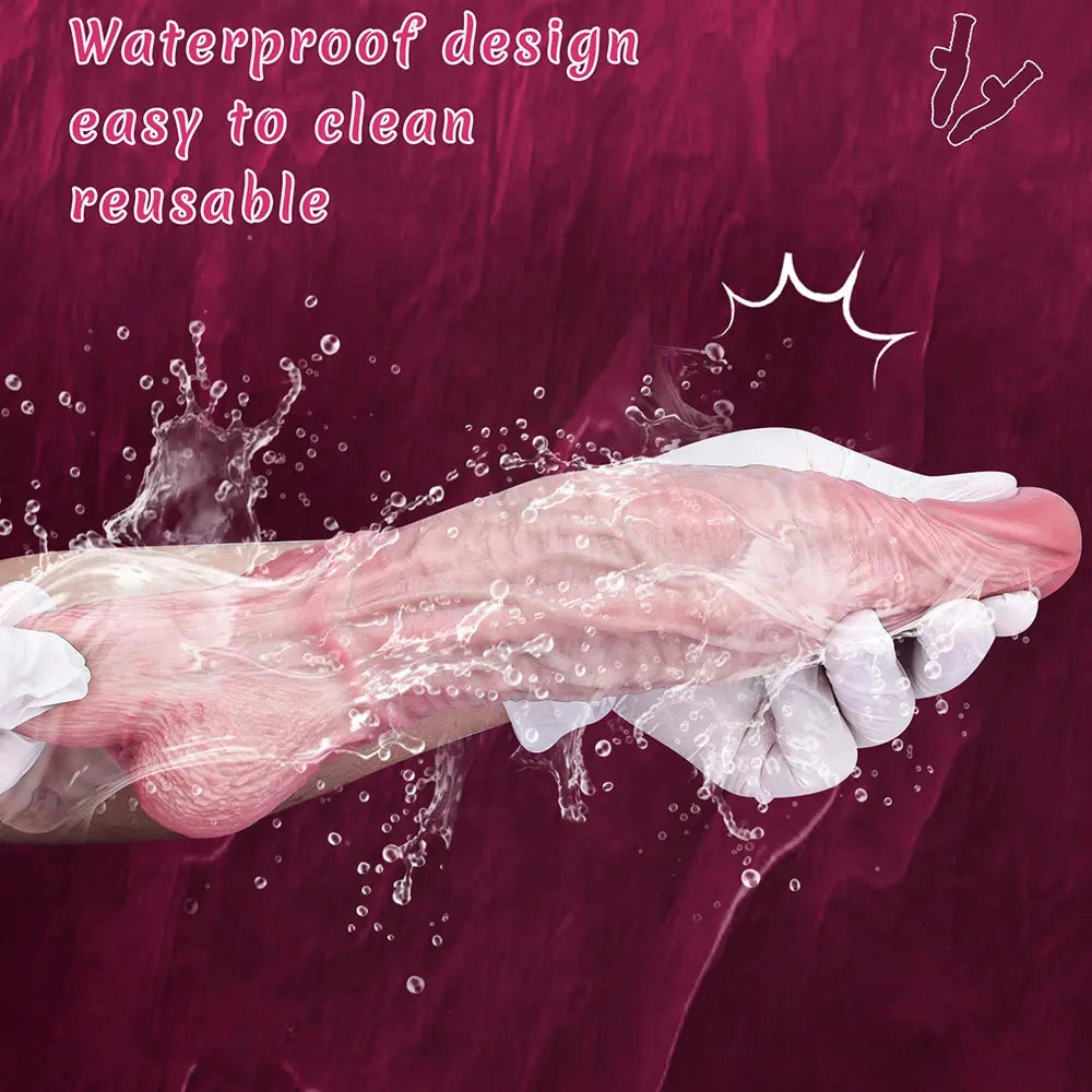 11.1in Real Feeling Double Layer Silicone Soft Handle Flexible Cock Dildo