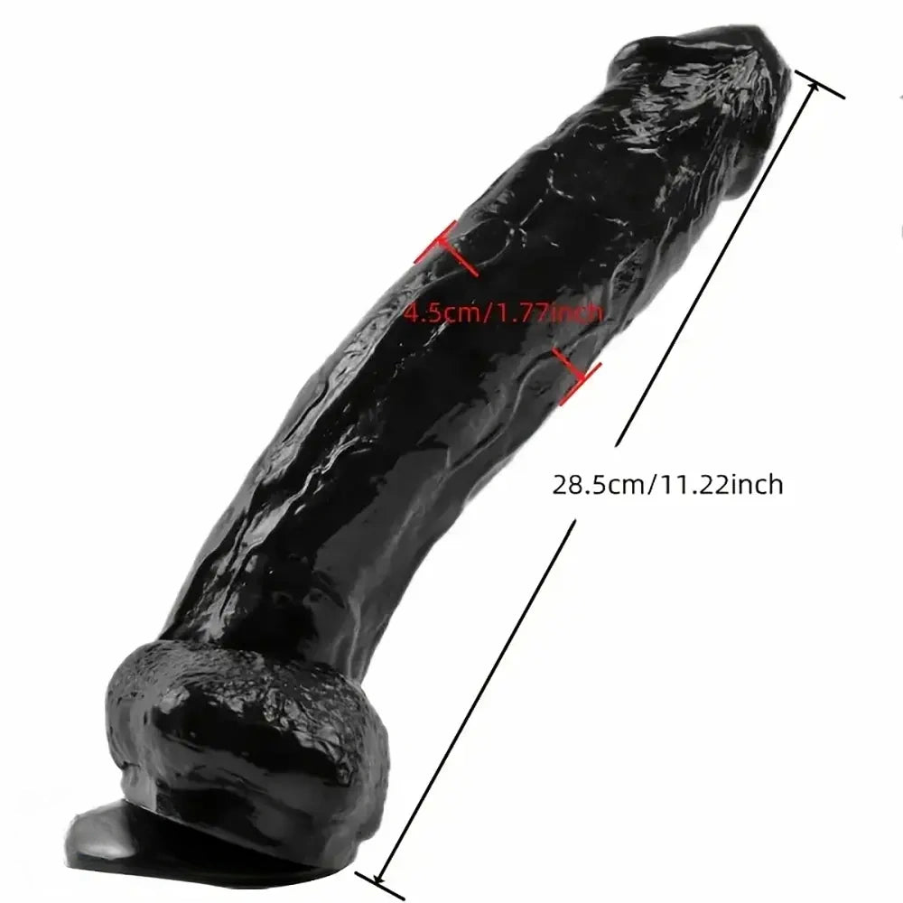 11.22in PVC Black Flexible Big Dildo With Suction Cup For Hands-Free