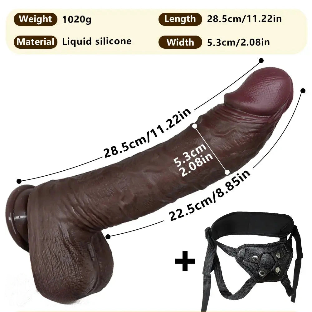 11.22in Realistic Curved Strap on Silicone Big Dildo Couples Flirting Toy