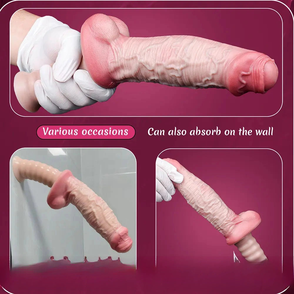 11.29in Real Feeling Uncut Double Layer Silicone Soft Handle Dildo For Sex