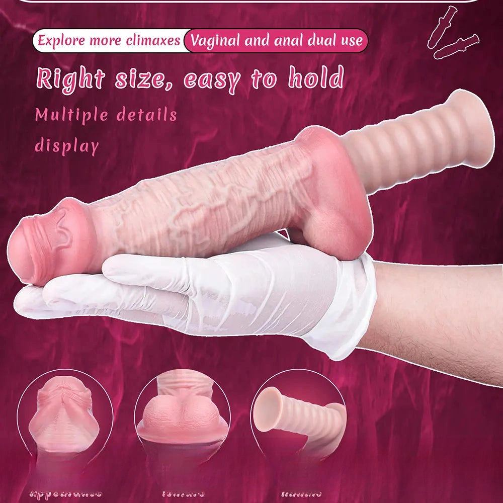11.29in Real Feeling Uncut Double Layer Silicone Soft Handle Dildo For Sex