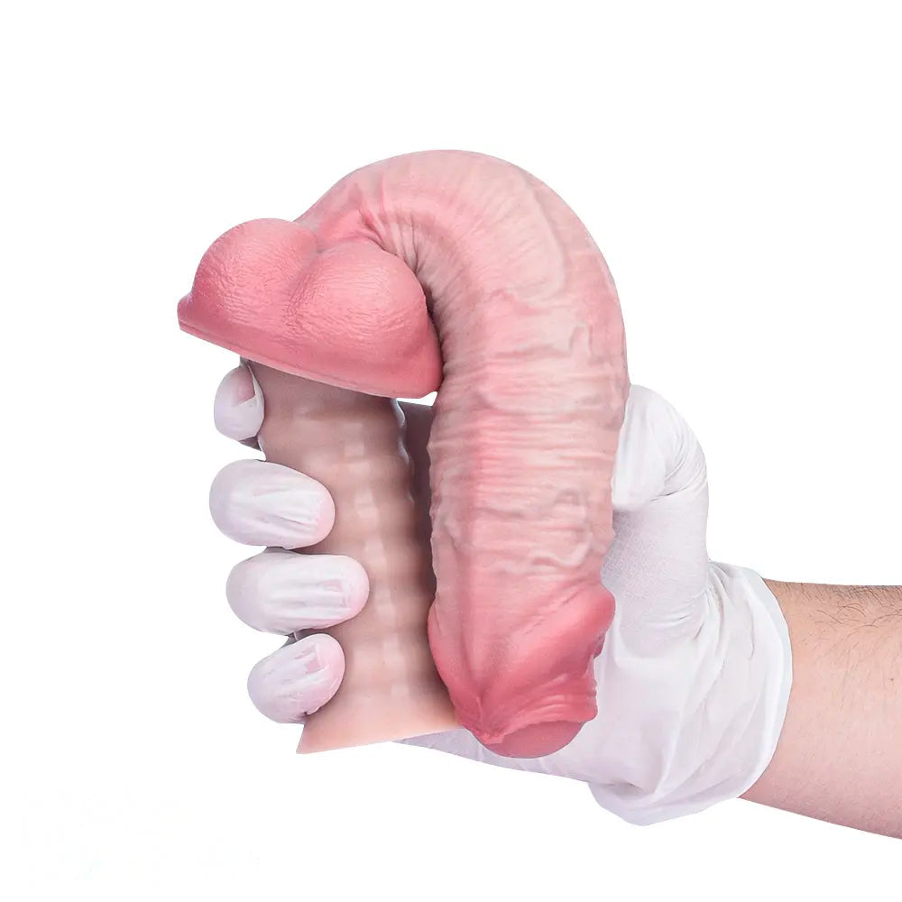 11.29in Real Feeling Uncut Double Layer Silicone Soft Handle Dildo For Sex