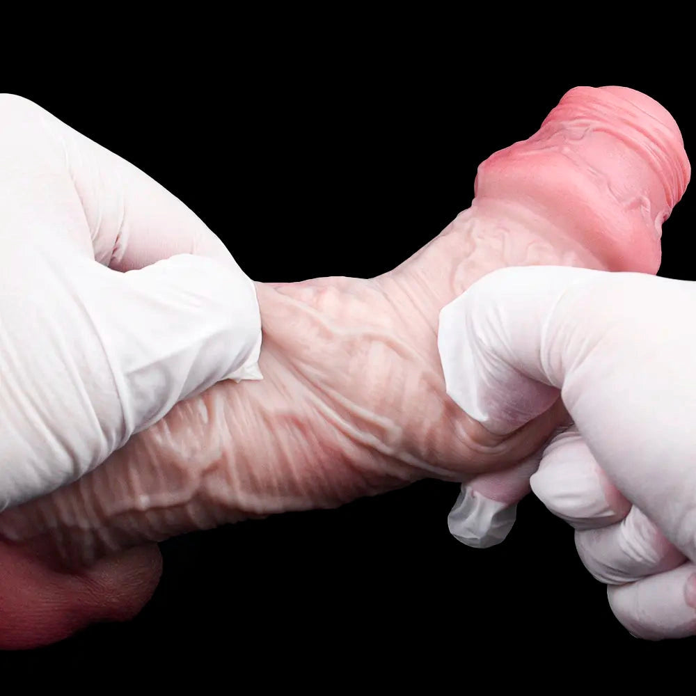 11.29in Real Feeling Uncut Double Layer Silicone Soft Handle Dildo For Sex