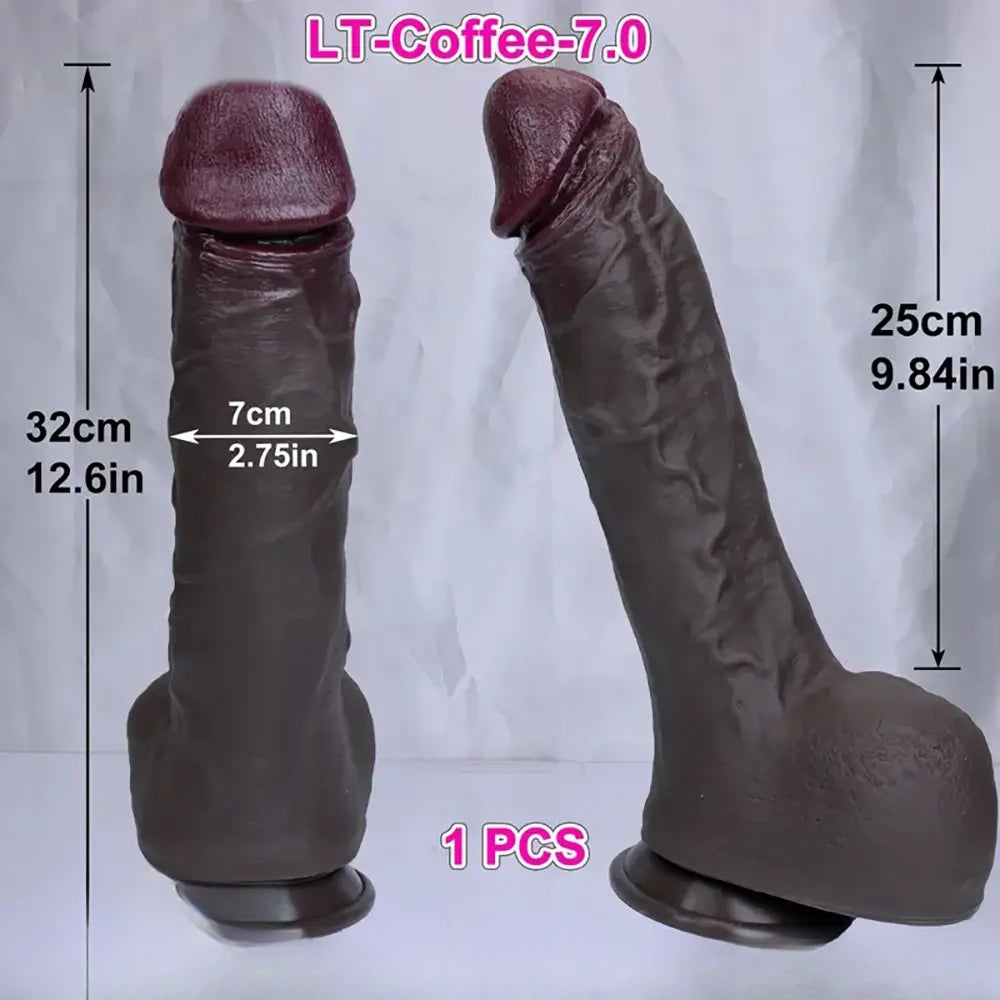 11.4in 12.6in Huge Ebony Silicone Dildo Realistic Thick Cock Lifelike Skin