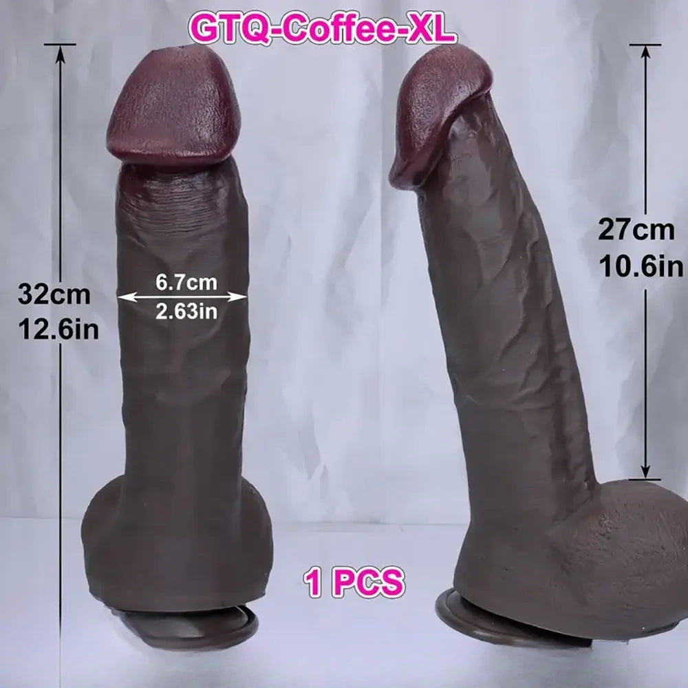 11.4in 12.6in Huge Ebony Silicone Dildo Realistic Thick Cock Lifelike Skin