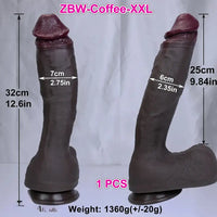 11.4in 12.6in Huge Ebony Silicone Dildo Realistic Thick Cock Lifelike Skin