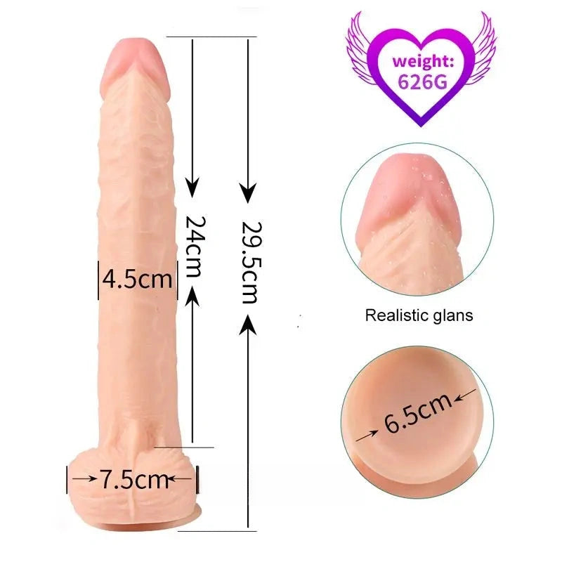 11.6″ Long Realistic Suction Dildo Flesh Body Safe Sex Toy