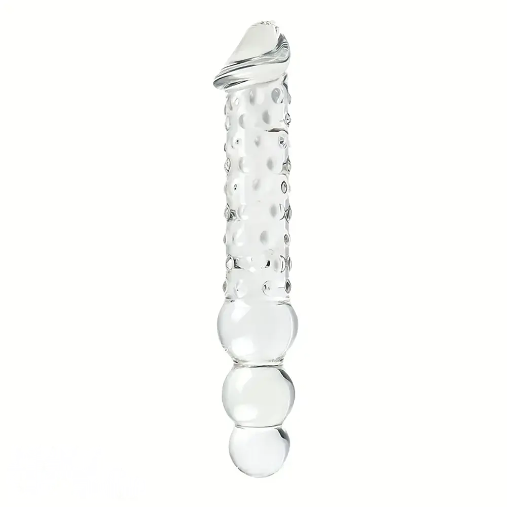 11.81in Glass Clear Big Double Headed Spiked Dildo With Anal Beads