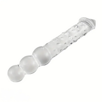 11.81in Glass Clear Big Double Headed Spiked Dildo With Anal Beads