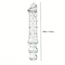 11.81in Glass Clear Big Double Headed Spiked Dildo With Anal Beads