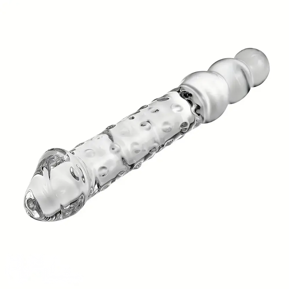 11.81in Glass Clear Big Double Headed Spiked Dildo With Anal Beads
