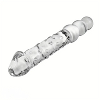 11.81in Glass Clear Big Double Headed Spiked Dildo With Anal Beads