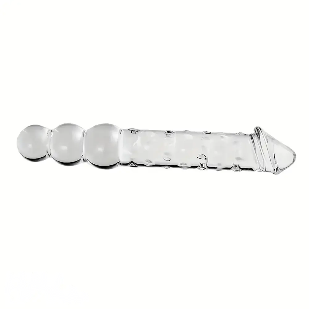 11.81in Glass Clear Big Double Headed Spiked Dildo With Anal Beads
