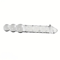 11.81in Glass Clear Big Double Headed Spiked Dildo With Anal Beads
