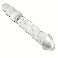 11.81in Glass Clear Big Double Headed Spiked Dildo With Anal Beads