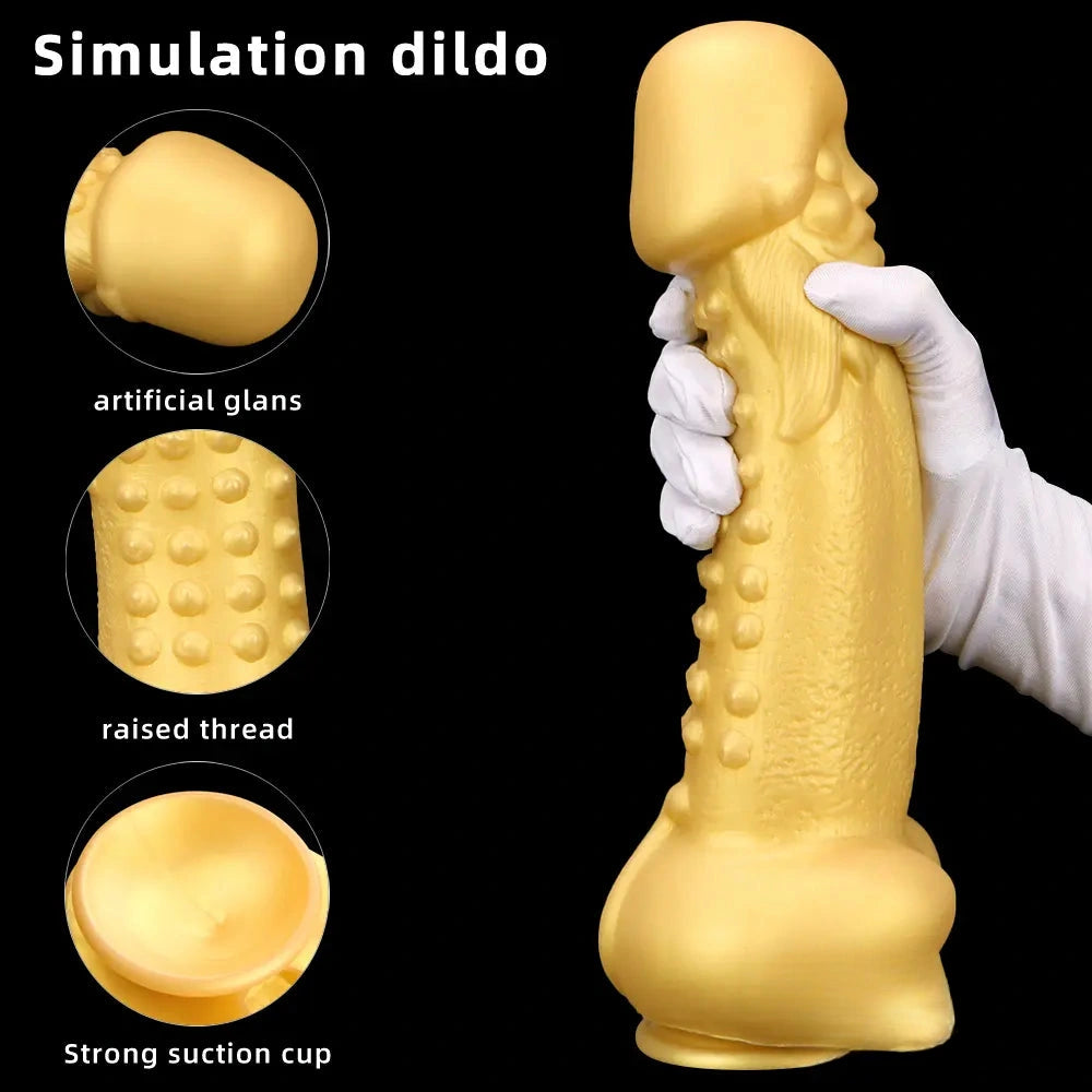 11.8in Liquid Large Soft Silicone Fantasy Thick Gold Anal Dildo