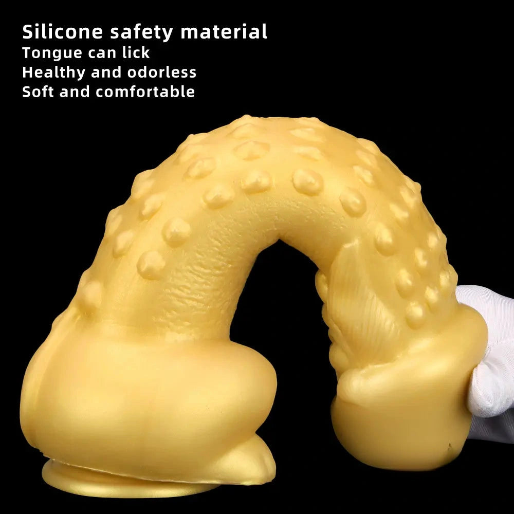 11.8in Liquid Large Soft Silicone Fantasy Thick Gold Anal Dildo