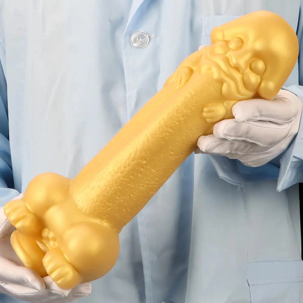 11.8in Liquid Large Soft Silicone Fantasy Thick Gold Anal Dildo