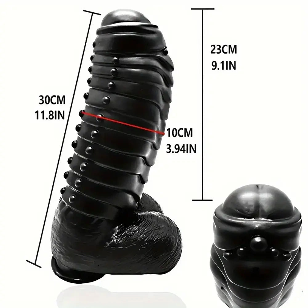 11.8in Realistic Big Black Uncut Spiked Thick Dildo For Female Male