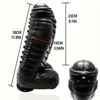 11.8in Realistic Big Black Uncut Spiked Thick Dildo For Female Male