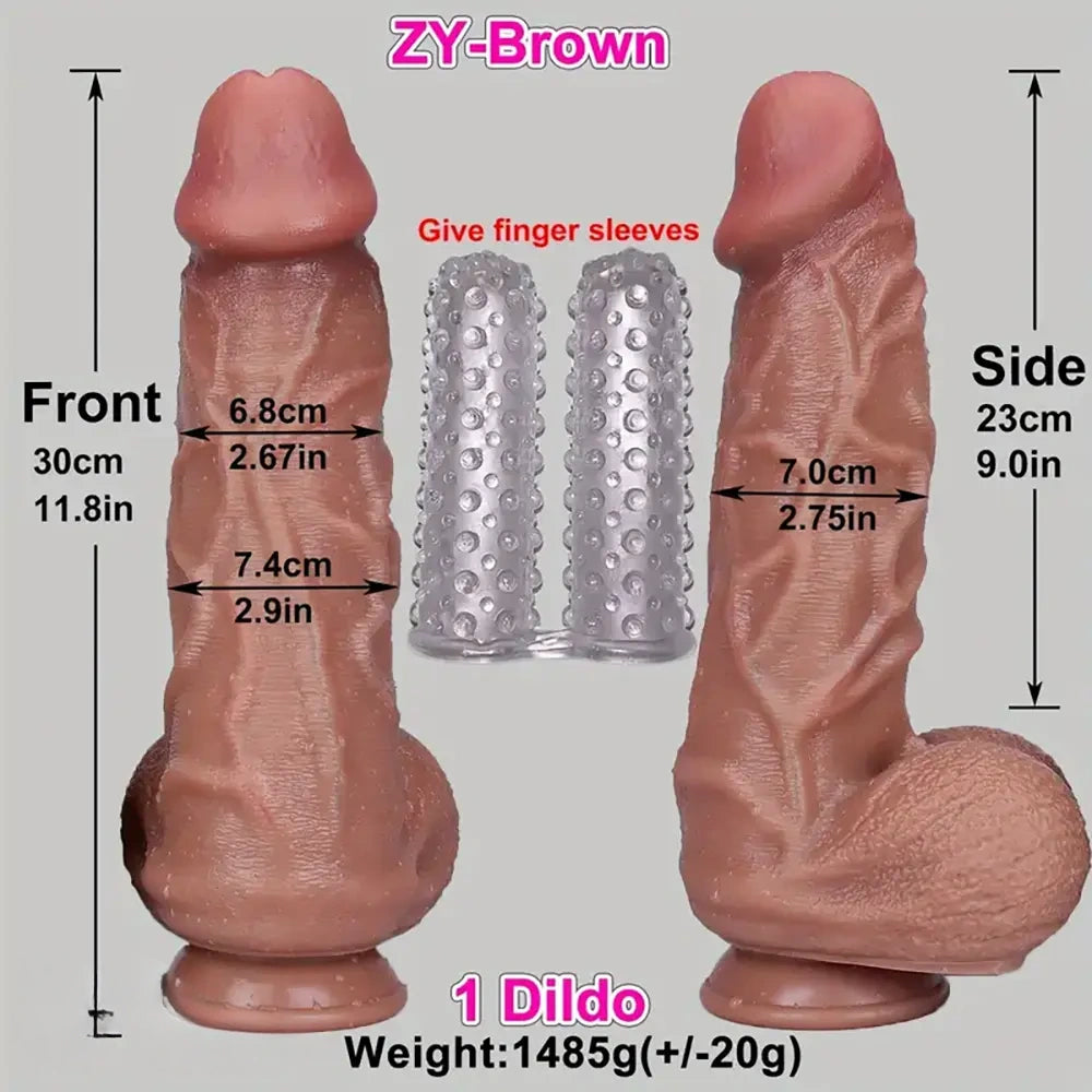 11.8in Thick Realistic Veins Huge Soft Dildo Double-layer Silicone Cock