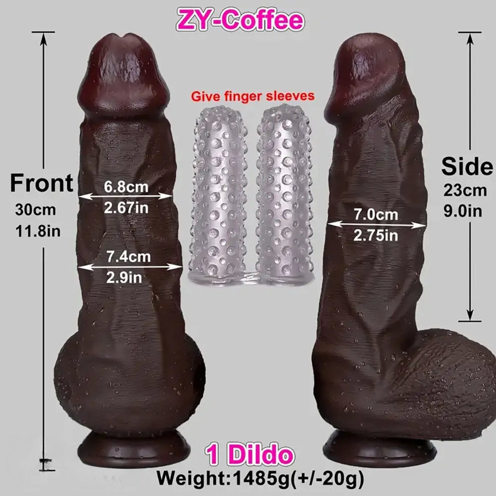 11.8in Thick Realistic Veins Huge Soft Dildo Double-layer Silicone Cock